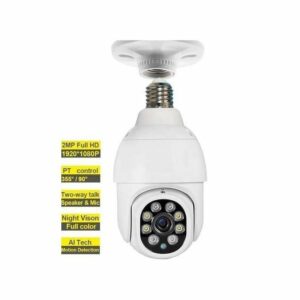 Panoramic Wireless IP Wifi Panoramic Security CCTV Bulb Camera 1080P E27PTZ Motion Auto Tracking Cam - White